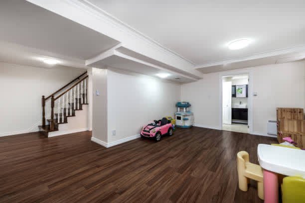 Finished basement with LVP flooring